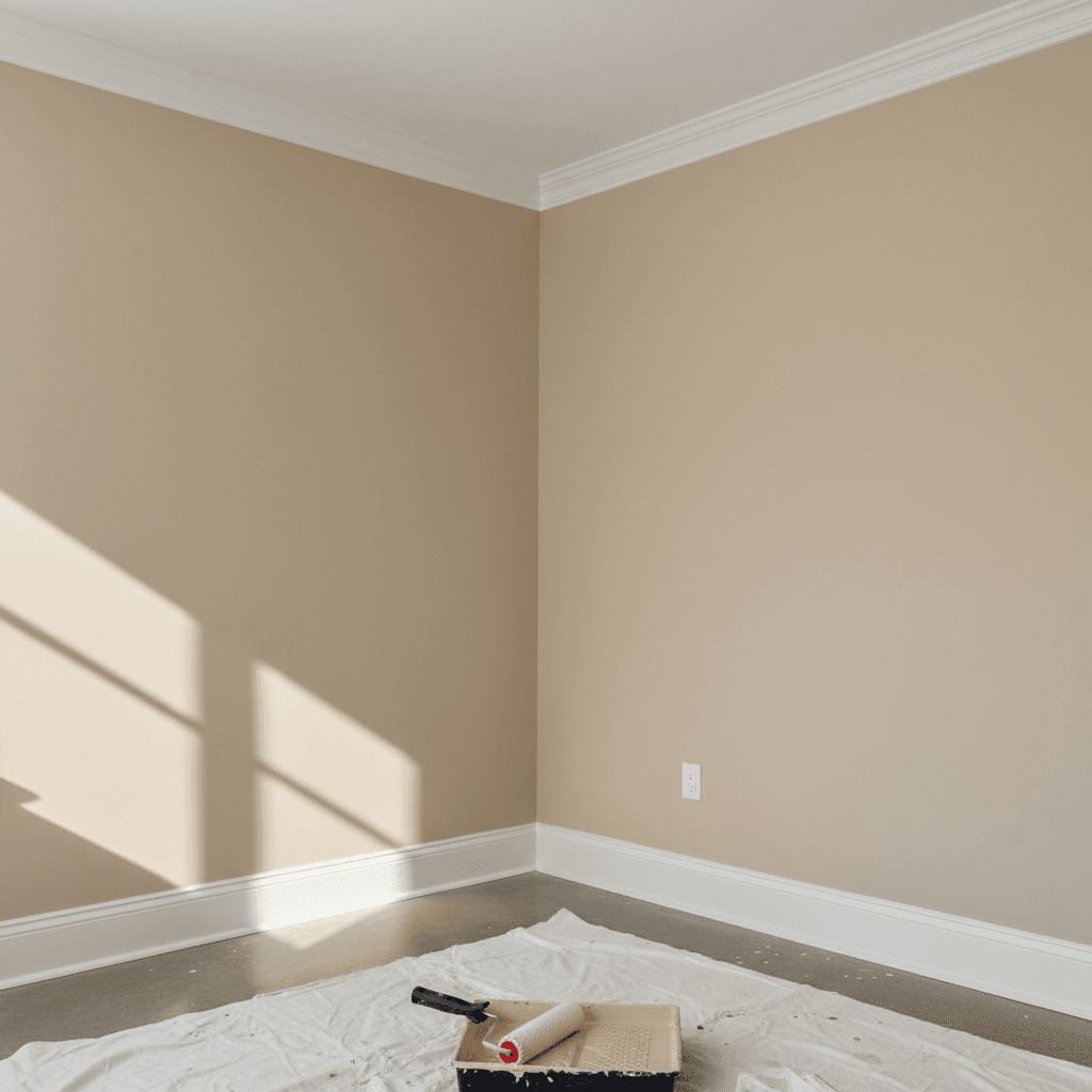 Interior painting project showing smooth wall finish and professional trim work