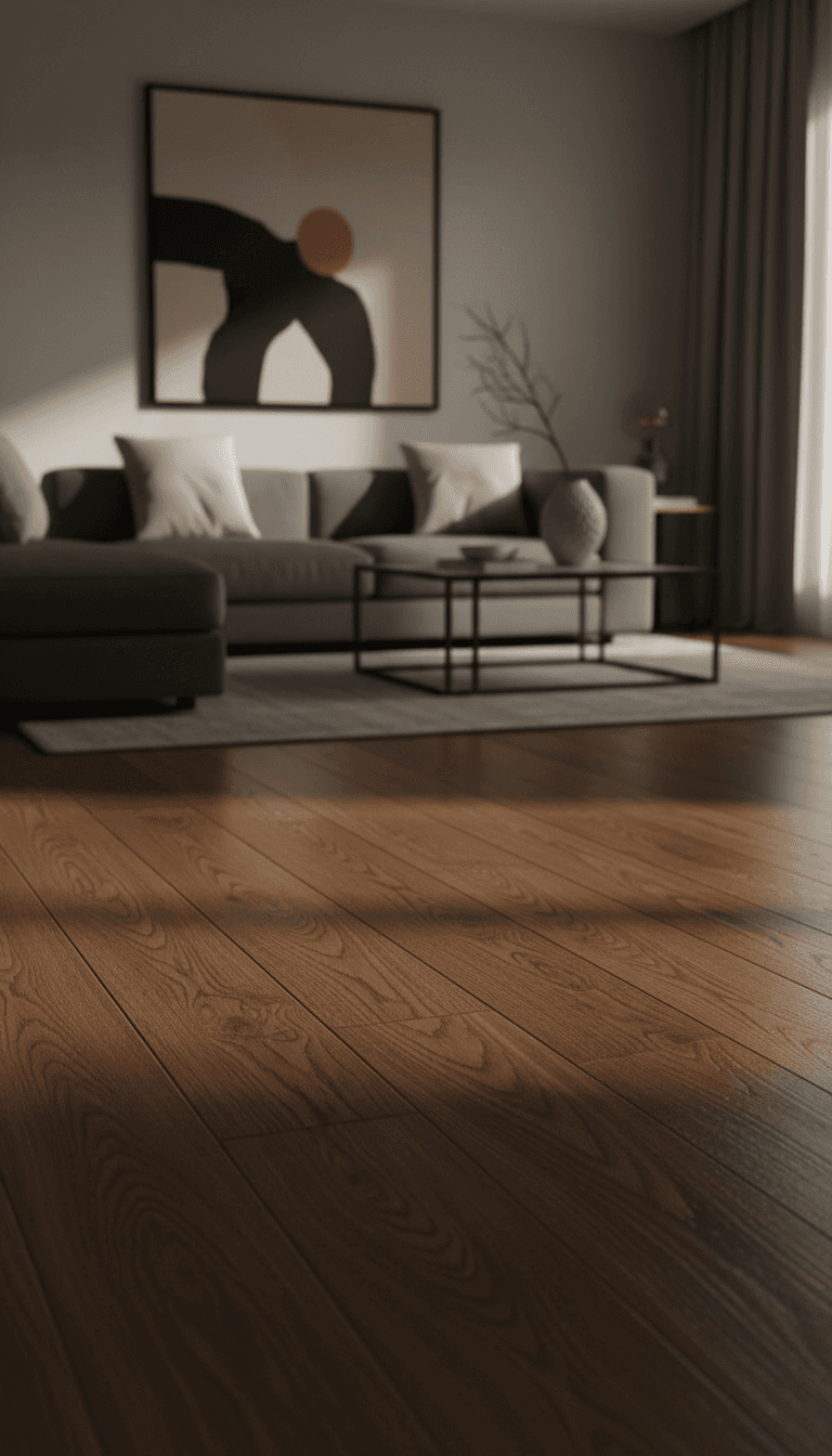 Completed hardwood floor installation in living room
