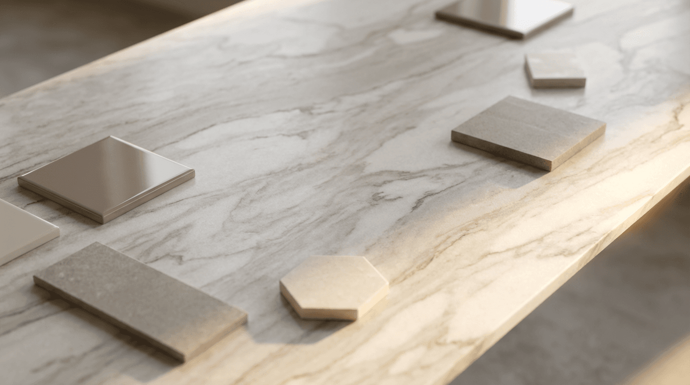 Curated flooring material samples displayed for selection